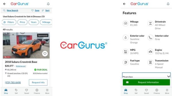 Screenshots of CarGurus app