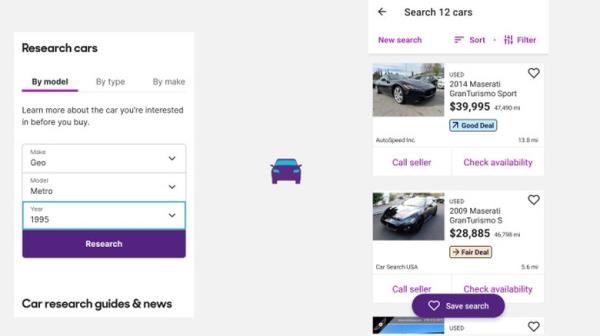 Screenshot of Cars.com app