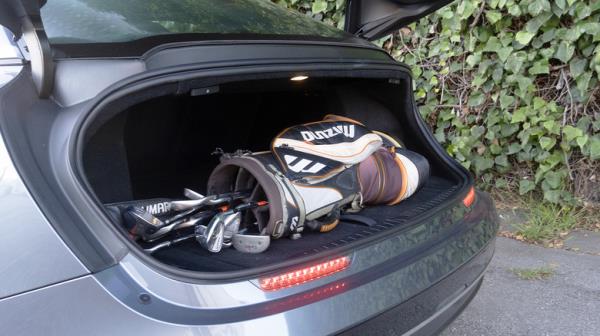 Lucid Air Pure clamshell rear trunk with golf bag