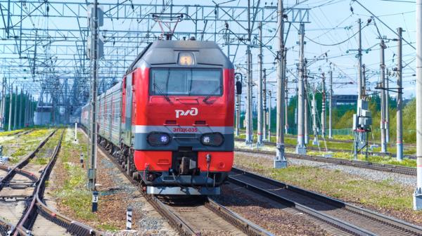 Putin's train moving on a railway track